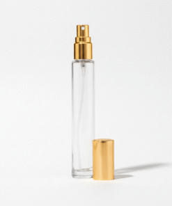 10 ML Round Tall Glass Tester Spray Bottle (Perfume Tester Bottle ) – Gloss Finish Glass, Golden Mist Pump & Golden Cap, Ultra Projection Spray- Sarochem™