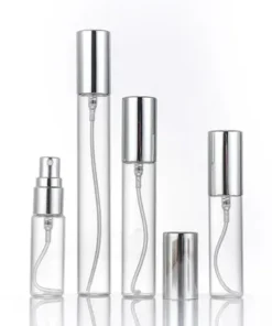 10 ML Round Tall Glass Tester Spray Bottle (Perfume Tester Bottle ) – Gloss Finish Glass, Silver Mist Pump & Silver Cap, Ultra Projection Spray