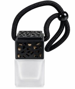 8ml Car Diffuser Bottle (Perfume Bottle) – Square Shaped Frosted Glass ,Hanging with Long Rope , Porous Wooden Black Cap & Refillable Perfect For Car, Home, Wardrobe , Office – Sarochem®